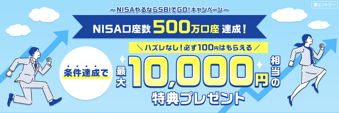 NISAやるならSBIでGO!キャンペーン 条件達成で最大10,000円相当の特典プレゼント