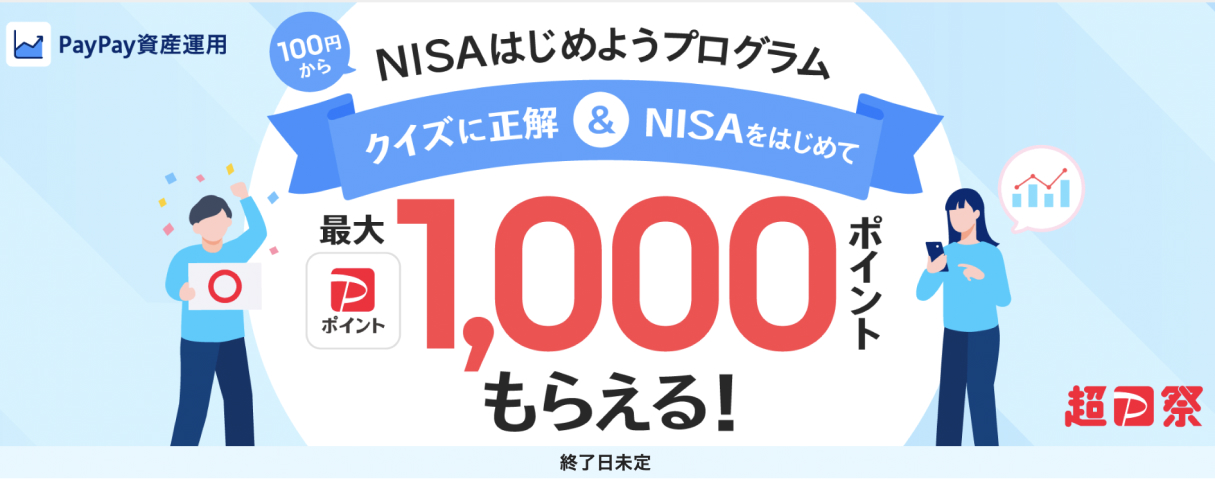 100円からNISAはじめようプログラム　クイズに正解＆NISAをはじめて最大1,000ポイントもらえる