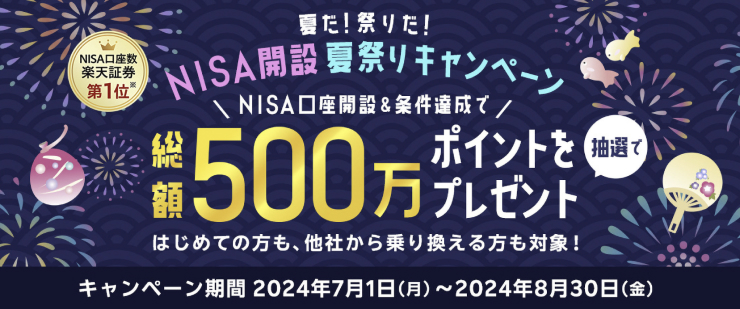 夏だ！祭りだ！NISA開設夏祭りキャンペーン　NISA口座開設&条件達成で総額500万ポイントをプレゼント
