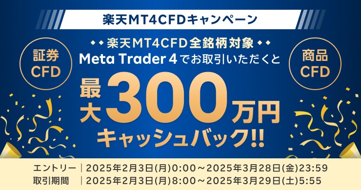 Meta Trader 4 でCFDをお取引いただくと最大300万円キャッシュバック！