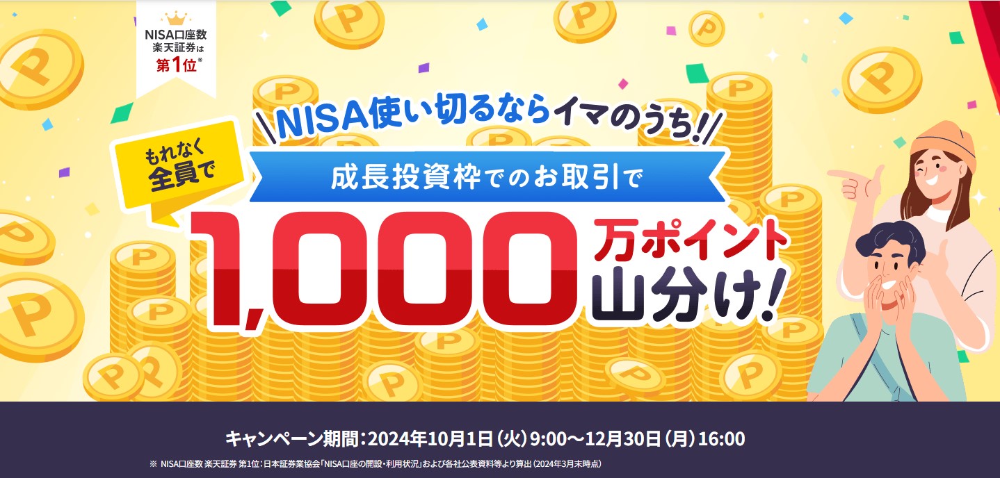 成長投資枠でのお取引でもれなく全員で1,000万ポイント山分け！