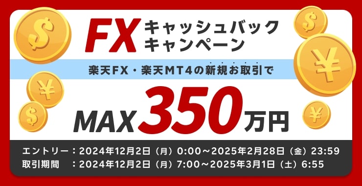 MAX350万円！！FX取引キャッシュバックキャンペーン！